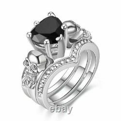 3.30Ct Heart Cut Black Diamond Bridal Set Engagement Ring 14K White Gold Finish