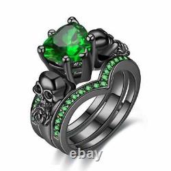 3.30Ct Heart Cut Green Emerald Bridal Set Engagement Ring 14K Black Gold Finish