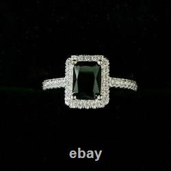 3.50Ct Emerald Cut Black Diamond Trio Set Engagement Ring 14K White Gold Finish