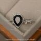 3.50ct Pear Cut Black Diamond Bridal Set Engagement Ring 14k White Gold Finish