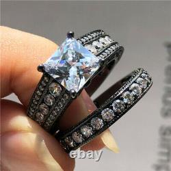 3.50 Ct Princess Cut Lab Created Bridal Set Wedding Ring 14K Black Gold Finish