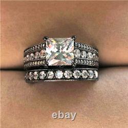 3.50 Ct Princess Cut Lab Created Bridal Set Wedding Ring 14K Black Gold Finish