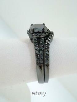 3.80Ct Round Black Diamond Halo Bridal Set Engagement Ring 14k Black Gold Finish