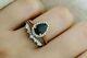 3 Ct Pear Cut Black Diamond Halo Bridal Set Engagement Ring 14k Rose Gold Finish