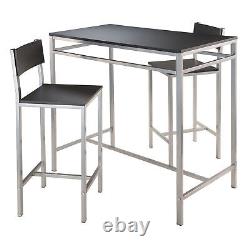 3 Pcs Kitchen Set Tall Table Two Stools Black & Steel Finish Comfortable Vogue