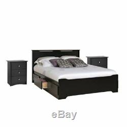3 Piece Bedroom Set with 2 Nightstands and Queen Bed in Black Finish