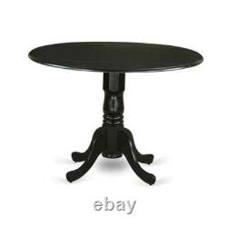 3-Piece Black Finish Solid Wood Top Round Dining Room Set Seats 4