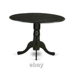 3-Piece Black Finish Solid Wood Top Round Dining Room Set Seats 4