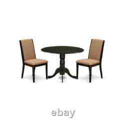 3-Piece Black Finish Solid Wood Top Round Dining Room Set Seats 4