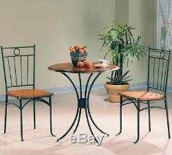 3 Piece Black Metal and Wood Oak Finish Bistro Dining Table Set by Coaster 5939