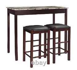 3 Piece Casual Dining Tavern Set 25 Seat Height Espresso Finish Black Fabric