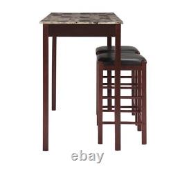 3 Piece Casual Dining Tavern Set 25 Seat Height Espresso Finish Black Fabric