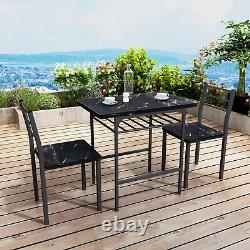 3-Piece Dining Table Set with 2 Chairs, Black Frame+Printed Black Marble Finish