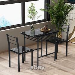 3-Piece Dining Table Set with 2 Chairs, Black Frame+Printed Black Marble Finish