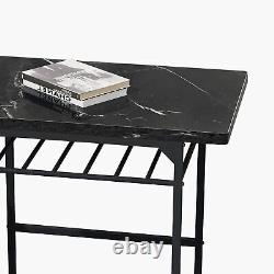 3-Piece Dining Table Set with 2 Chairs, Black Frame+Printed Black Marble Finish