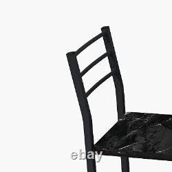 3-Piece Dining Table Set with 2 Chairs, Black Frame+Printed Black Marble Finish