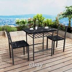 3 Piece Dining Table Set with 2 Chairs for Dining Room Black Marble Finish