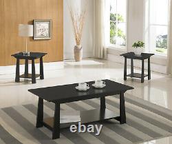 3-Piece Kings Brand Casual Coffee Table & 2 End Tables Occasional Set, Black