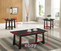 3-Piece Kings Brand Casual Coffee Table & 2 End Tables Occasional Set, Black