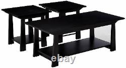 3-Piece Kings Brand Casual Coffee Table & 2 End Tables Occasional Set, Black