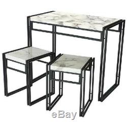 3-Piece Marble Finish Table and Chair Set Home Dining Room Bistro Furniture Unit