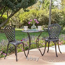 3-Piece Outdoor Metal Bistro Set, Lattice Pattern withBlack Finish, Heavy, Sturdy