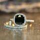 3ct Cushion Black Diamond 14k White Gold Finish Engagement Bridal Ring Set