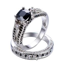 3ct Cushion Black Diamond Engagement Ring 14k White Gold Finish Split Bridal Set