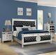 3pc Luxury Black King Size Bed Silver Finish Solid Wood Bedroom Furniture Set