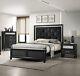 3pc Modern Black Finish Faux Crystal Tufted King Size Panel Bed Set Furniture