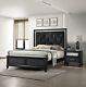 3pc Modern Black Finish Faux Crystal Tufted King Size Panel Wooden Bedroom Set