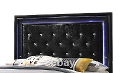 3pc Modern Full Size LED Bed Chest Nightstand Set Black Finish Bedroom Furniture