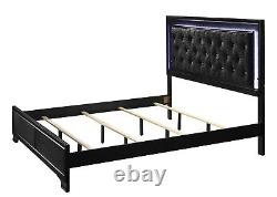 3pc Modern King Size LED Bed Chest Nightstand Set Black Finish Bedroom Furniture