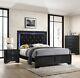 3pc Modern Queen Led Bed Chest Nightstand Set Black Finish Bedroom Furniture