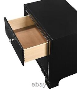 3pc Modern Queen LED Bed Chest Nightstand Set Black Finish Bedroom Furniture