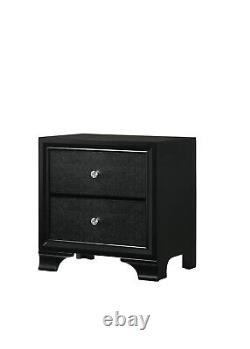 3pc Upholstery California King Panel LED Light HB Bed Set Black Finish Furniture