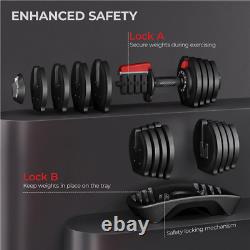 40lb Adjustable Dumbbell Set Anti-Slip Handles, Storage Tray, Black Finish