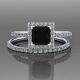 4ct Princess Cut Black Diamond Bridal Set Engagement Ring 14k White Gold Finish
