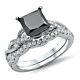 4ct Princess Cut Black Diamond Bridal Set Engagement Ring 18k White Gold Finish