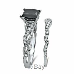 4Ct Princess Cut Black Diamond Bridal Set Engagement Ring 18K White Gold Finish
