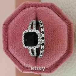 4Ct Simulated Black Diamond Bridal Set Engagement Ring 14K White Gold Finish