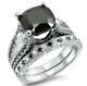 4.50ct Black Diamond Solitaire Bridal Engagement Ring Set 14k White Gold Finish