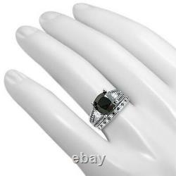 4.50Ct Black Diamond Solitaire Bridal Engagement Ring Set 14K White Gold Finish