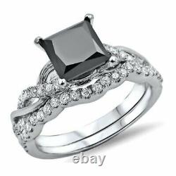 4 Ct Simulated Black Diamond Bridal Set Engagement Ring 14K White Gold Finish