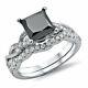 4 Ct Simulated Black Diamond Bridal Set Engagement Ring 14k White Gold Finish