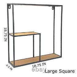 4-PC Set Wall Mount Creativity Black Metal Frame Wood Finish Floating Shelves
