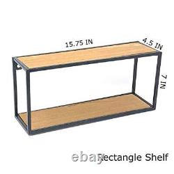 4-PC Set Wall Mount Creativity Black Metal Frame Wood Finish Floating Shelves
