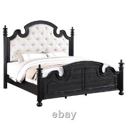 4 Pc Black Finish Beige Upholstered King Bed Ns Dresser Bedroom Furniture Set