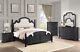 4 Pc Black Finish Beige Upholstered Queen Bed Ns Dresser Bedroom Furniture Set