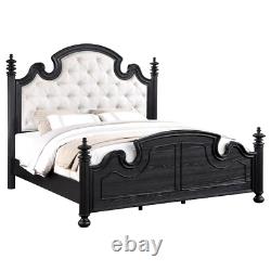 4 Pc Black Finish Beige Upholstered Queen Bed Ns Dresser Bedroom Furniture Set